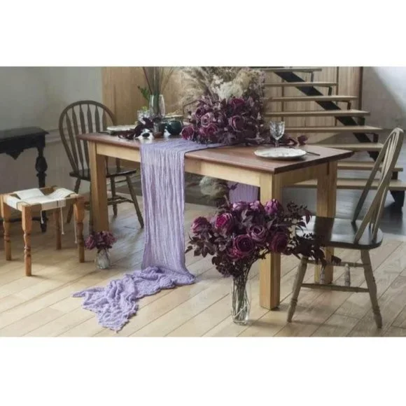Lavender Purple Wedding Dining Tablecloth Cheesecloth Table Runner 2 pack - Picture 2 of 4